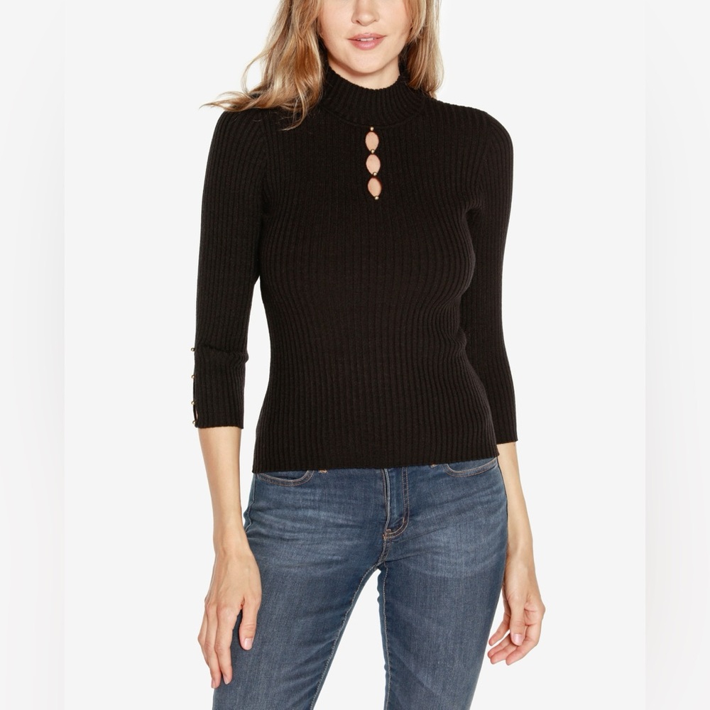 Belldini Black 3/4 Sleeve Knitted Sweater Top